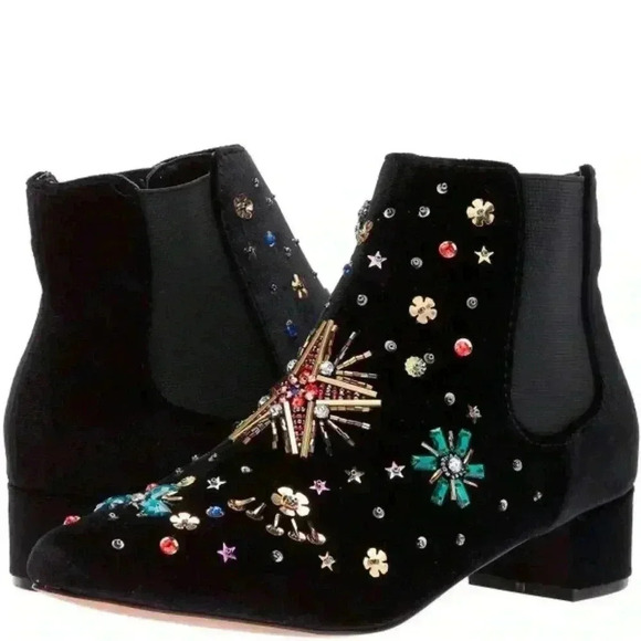 Betsey Johnson Jax Booties Velvet Ankle Boots with Starburst Jewels, Size 6 - Picture 1 of 12